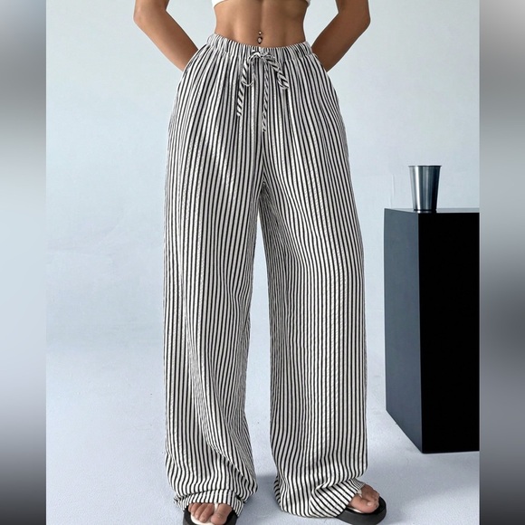 SHEIN Pants - SHEIN Women's Casual Striped Wide-Leg Long Pants